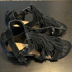Kenneth Cole Reaction Black Suede Fringe Sandals